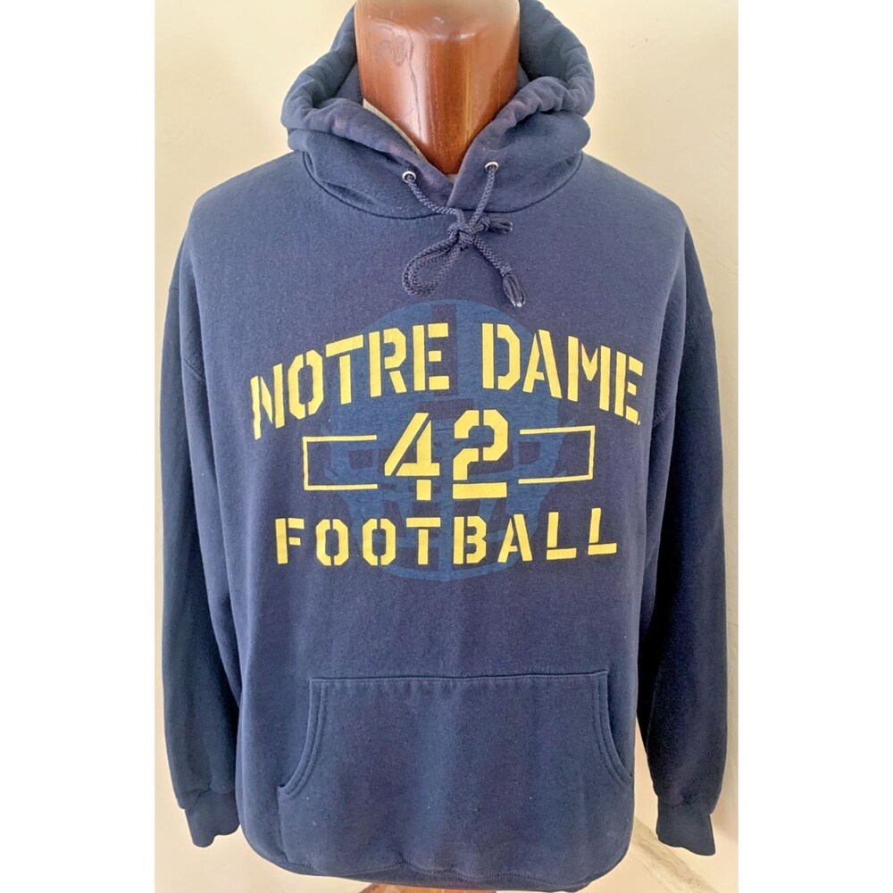 Vintage Champion Notre Dame Navy Blue Hoodie Sweatshirt Size XL Stencil Logo '42